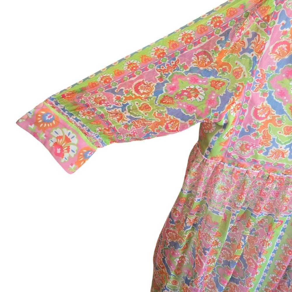 Gretchen Scott Borderline Watteau Dress Multicolor 3/4 Sleeve Preppy Airy Medium - Picture 6 of 7